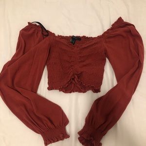 Rust orange off the shoulder long sleeve top